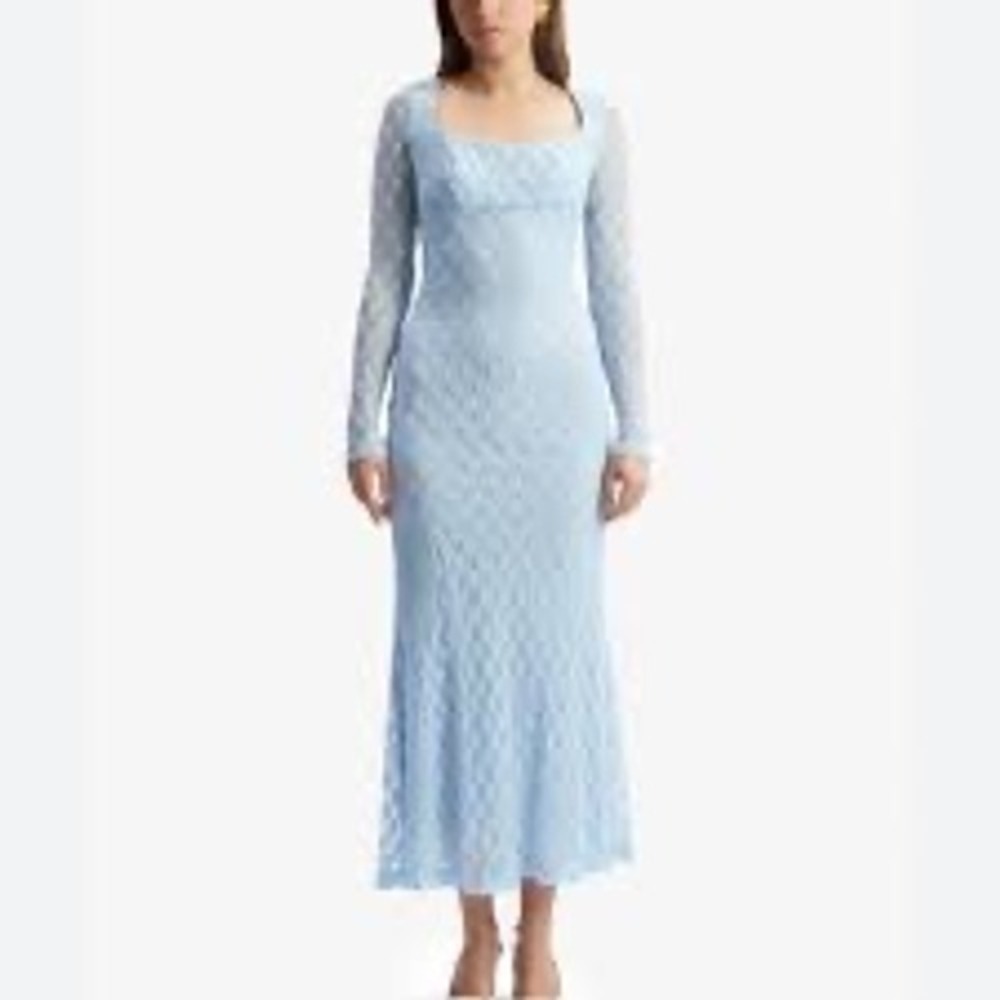 Bardot Light Blue Lace Square Neck Long Sleeve Maxi Dress Cornflower - Picture 5 of 13